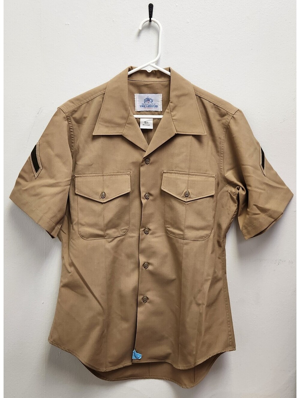 USMC Khaki M1 Short Sleeve Dress Shirt 15.5 Woolrich US Marine Corps PFC Rank